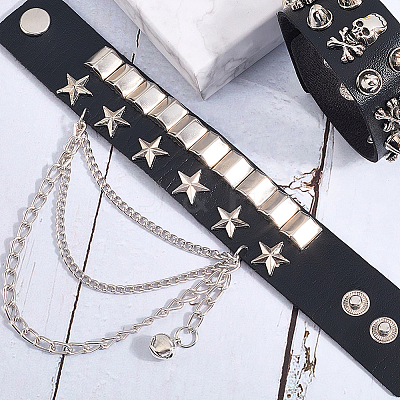 2Pcs 2 Styles Punk Style Imitation Leather Bangles BJEW-CL0001-04B-1