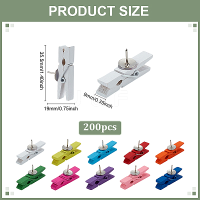 100Pcs Wooden Craft Pegs Clips with Iron Drawing Pins AJEW-WH0709-007-1