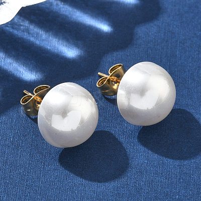 304 Stainless Steel Plastic Imitation Pearl Stud Earrings EJEW-R030-01G-02-1