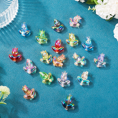 18Pcs 9 Styles Acrylic & Alloy Flower Pendants PALLOY-TAC0160-1