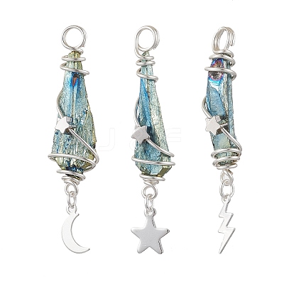 3Pcs 3 Styles Electroplated Natural Quartz Crystal Nuggets Copper Wire Wrapped Pendants PALLOY-JF03128-05-1