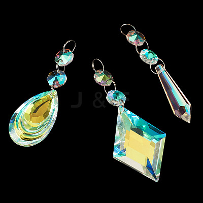 3Pcs 3 Styles Crystal Glass Hanging Sun Catcher AJEW-TADJ0001-07-1