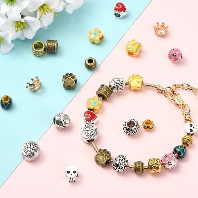 30Pcs 15 Styles Tibetan Style Alloy European Beads TIBE-YW0002-07-1