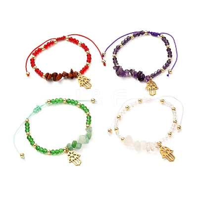 Hamsa Hand /Hand of Miriam Charm Braided Bead Bracelet BJEW-JB06933-1