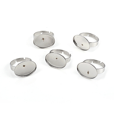 Non-Tarnish Adjustable 201 Stainless Steel Finger Rings Components STAS-I149-12P-1