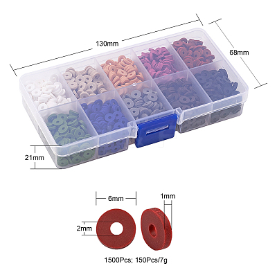 1500Pcs 10 Colors Dark Colors Handmade Polymer Clay Beads CLAY-YW0001-37B-1