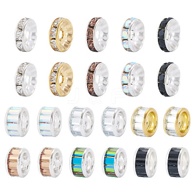 55Pcs 11 Styles Alloy Glass & Iron Rhinestone Spacer Beads FIND-TA0008-70C-1