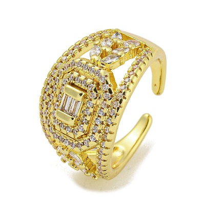 Brass Micro Pave Cubic Zirconia Cuff Rings for Women LS-RJEW-E294-04G-02-1