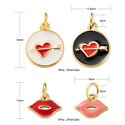 12Pcs 6 Style Golden Plated Brass with Jump Rings Enamel Pendants KK-LS0001-35-1