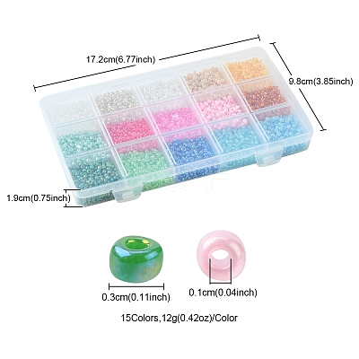 180G 15 Colors Glass Seed Beads SEED-FS0001-11-1