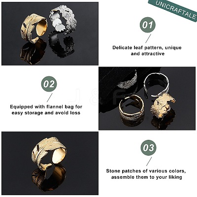 4Pcs 4 Style Ion Plating(IP) 304 Stainless Steel Cuff Rings STAS-UN0032-84-1