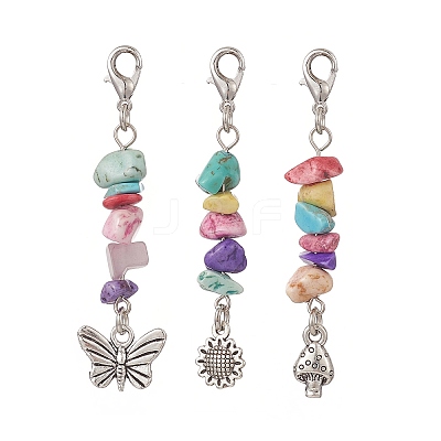 3Pcs 3 Styles Tibetan Style Alloy Pendant Decorations HJEW-CJ0001-13C-1