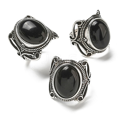 Natural Obsidian Adjustable Rings RJEW-I108-02AS-12-1