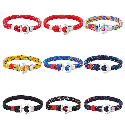 9Pcs 9 Colors Survival Polyester Cord Bracelets Set with Alloy Anchor Clasps BJEW-AN0001-59-1