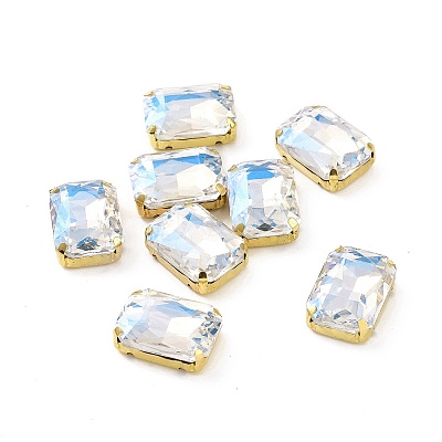 Rectangle Octagon Shape Sew on Glass Rhinestone DIY-E062-01G-04-1