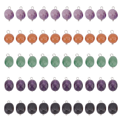 50Pcs 5 Styles Nuggets Natural Red Aventurine & Green Aventurine & Amethyst & Obsidian & Lapis Lazuli Charms PALLOY-HY00026-1