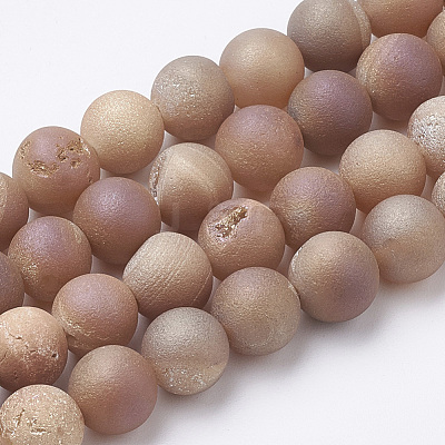 Electroplate Natural Druzy Geode Weathered Agate Beads Strands G-S284-10mm-08-1