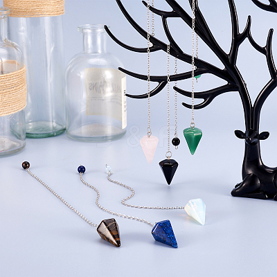 6Pcs 6 Style Natural & Synthetic Hexagonal Pointed Dowsing Pendulums G-FW0001-22-1