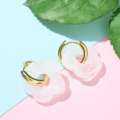 Brass Resin Flower Hoop Earrings for Women LS-EJEW-U038-01G-07-1