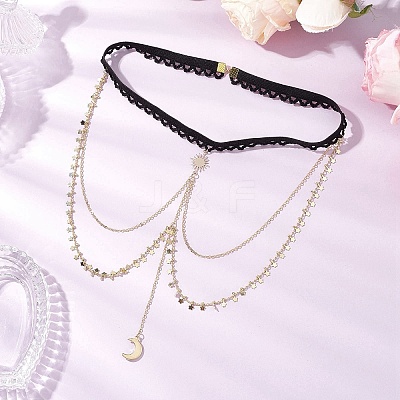 201 Stainless Steel & Brass Layered Star Sun Moon Tassel Thigh Leg Chains AJEW-AN00657-1