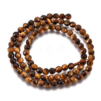 Faceted Grade A Natural Tiger Eye Round Bead Strands G-F260-01-4mm-1