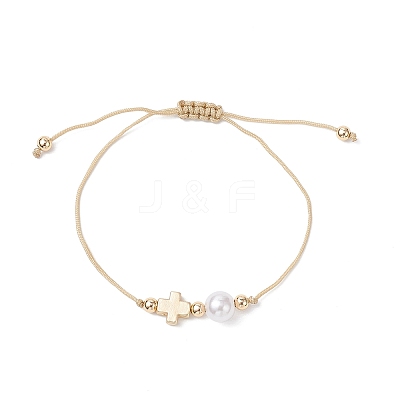 ABS Plastic Imitation Pearl & Alloy Bead Braided Bracelets for Women BJEW-JB12517-1