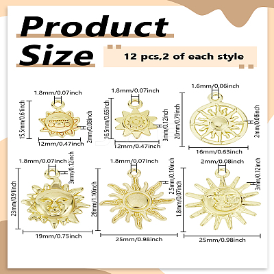 12Pcs 6 STYLES Rack Plating Alloy Pendants FIND-LP0005-58-1