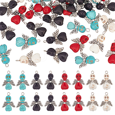 60Pcs 4 Colors Halloween Dyed Synthetic Turquoise Pendants FIND-AR0003-26-1