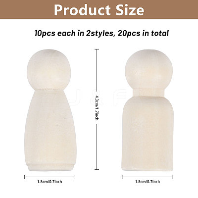 20Pcs 2 Styles Unfiished Wood Peg Dolls DJEW-BC0001-30-1