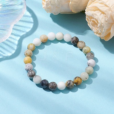 8.5mm Round Natural White African Opal Beaded Stretch Bracelets for Women BJEW-JB10761-1