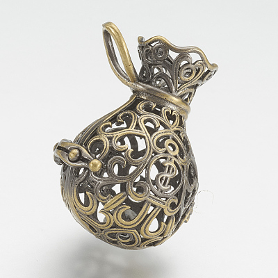 Brass Cage Pendants X-KK-D528-01AB-1