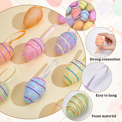 2 Sets 2 Styles Easter Egg Foam Glitter Powder Pendant Decorations AJEW-SP0004-78B-1
