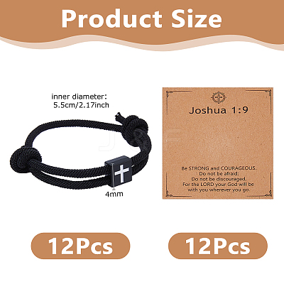 12Pcs Square with Cross Alloy Braided Bead Bracelets BJEW-DC0001-18-1