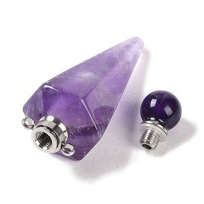 Natural Amethyst Faceted Cone Openable Perfume Bottle Big Pendants G-L524-18P-10-1