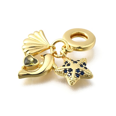 Brass Pave Blue Cubic Zirconia European Dangle Charms KK-Q066-06G-1