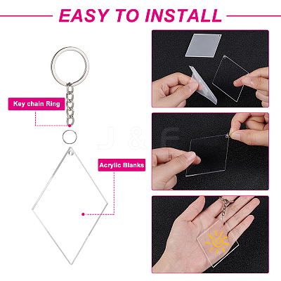 DIY Rhombus with Angle Acrylic Blank Pendant Keychain Making Kits DIY-BC0001-63A-1