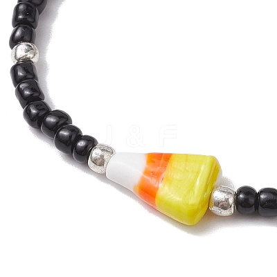 3Pcs 3 Styles Halloween Skull & Candy Corn Acrylic and Synthetic Magnesite Bracelet Sets BJEW-JB10525-1