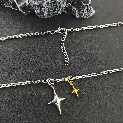 Duo Tone Alloy 2 Star Pendant Necklaces for Unisex WG0BC0F-01-1