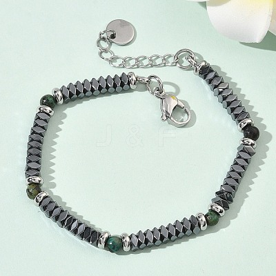 Natural African Turquoise(Jasper) & Non-magnetic Synthetic Hematite Beaded Bracelets for Women BJEW-Z148-03P-05-1