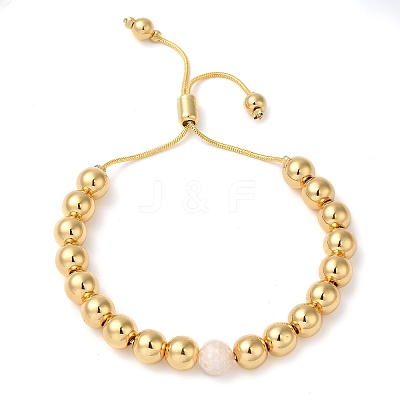 Rack Plating Brass & Natural Shell Round Beaded Slider Bracelets BJEW-P306-01G-1