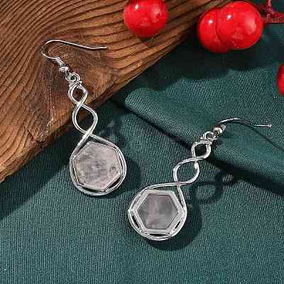 Hexagon Natural Rose Quartz Dangle Earrings EJEW-K298-01P-09-1