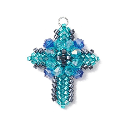 Glass Seed Beads Pendants PALLOY-MZ00223-1