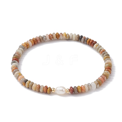 Natural Crazy Agate Rondelle & Pearl Beaded Stretch Bracelets BJEW-JB09918-05-1
