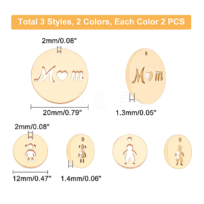 12Pcs 6 Style 304 Stainless Steel Charms STAS-UN0022-60-1