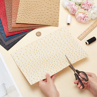 8 Sheets 8 Colors Ostrich PVC Imitation Leather Fabric DIY-BC0012-08-1