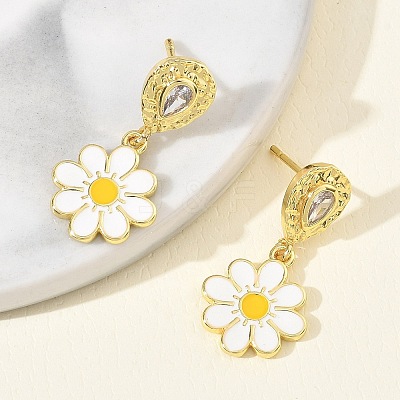 Brass Micro Pave Cubic Zirconia Dangle Stud Earrings for Women EJEW-A167-28G-1