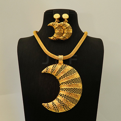 Brass Hollow Moon Pendant Necklaces & Earring Sets FS-WGD9A46-01-1
