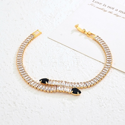 Snake Brass Pave Cubic Zirconia Link Chain Bracelets UA5889-2-1