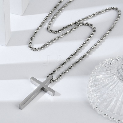 Religion Cross 304 Stainless Steel Pendant Rope Chain Necklaces NJEW-L157-09P-1