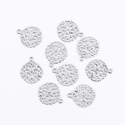 Flat Round Brass Flower Filigree Findings Charms Pendants LS-KK-O015-05S-1